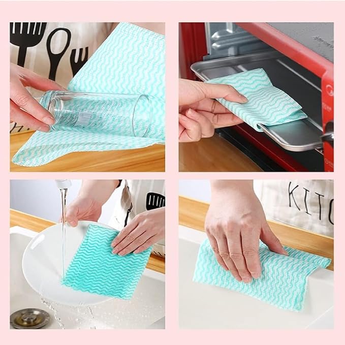 Disposable Cleaning Cloths Reusable Dish Cloths Dish Towels Blue Kitchen Towels Handy Wipes On Rolls Total 2 Roll 100 Pcs