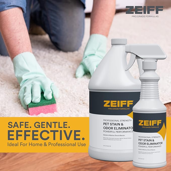 Zeiff Pet Stain and Odor Remover - Pet Odor Eliminator for Home and Professional Use - Carpet Stain Remover - Pet Urine Enzyme Cleaner for Dog and Cat Pee, Feces, and Fluids - 32 oz, 2 Pack