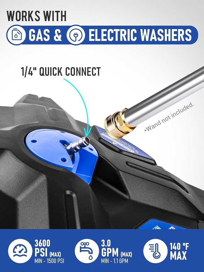 MEKOH 16.5'' 4-Wheel Lightweight Pressure Washer Surface Cleaner, 3600PSI | Universal Electric & Gas Driveway Power Washer Attachment for Patio Deck Paver Concrete Garage Cleaning, 1/4'' Quick-Connect