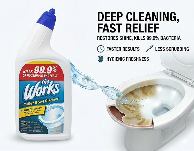 The Works Toilet Bowl Cleaner Disinfectant Removes Rust Lime Scale and Hard Water Stains Kills 99.9% of Household Bacteria 24 fl oz (Pack of 6)