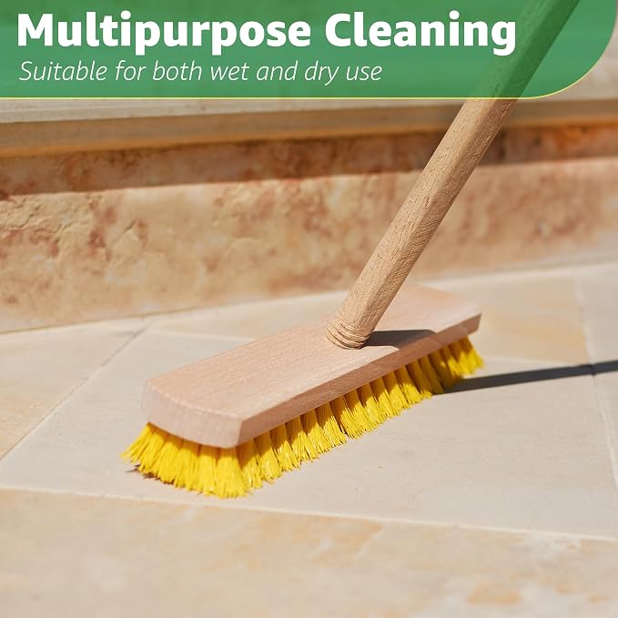 Deck Scrub Brush Head 11.81" - Deck Brush for Scrubbing Heavy Duty, Scrub Broom Head with Hard Nylon Bristles, Concrete Brush, Outdoor Stiff Bristle Brush for Cleaning Wooden Deck, Floor, Garage