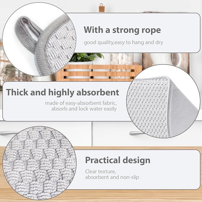 3 Pcs Extra Large Size Dish Drying Mat,Absorbent Microfiber Dishes Drainer Mats,30×24" Inch Pads for Kitchen Counter,Coffee,Rack,Under Sink,Light Gray