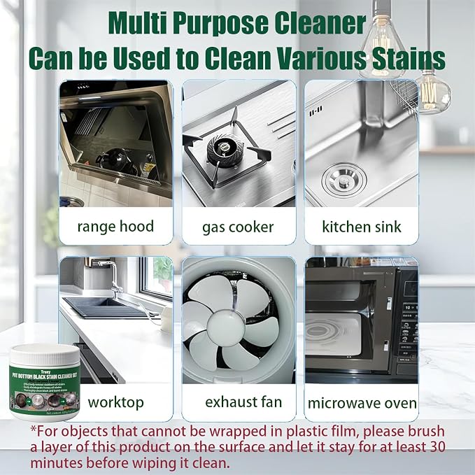 Truey Pot Bottom Black Stain Cleaner Set, Stainless Steel Cleaning & Polishing,Powerful Kitchenware Cleaner, Cooktop Pot Cleaner Effortless for Burned Cookware