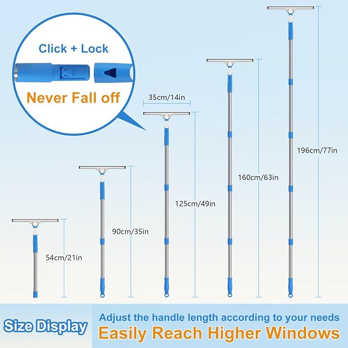 Mitclear 77'' Long Squeegee Window Cleaner Tool for Indoor Outdoor Windows | Professional Window Cleaning Kit with Extension Poles for High Windows Car Windshield Shower Glass Door Solar Panel