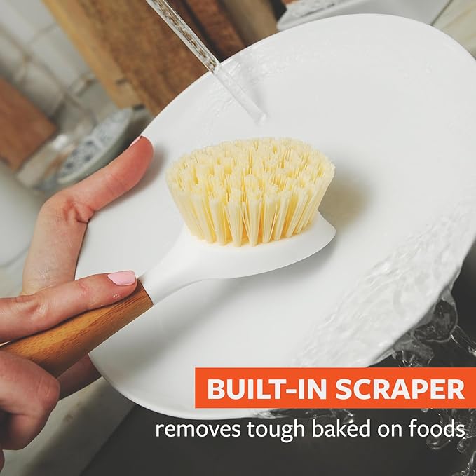 Full Circle Daily Dish Brush -Bamboo Handle Dish Brush –Sustainable Kitchen Cleaning with Tough Bristles -Natural Dish Scrubber, Nonstick & Cast Iron Cleaner-Long Handle Brush for Dishes, Pots, & Pans