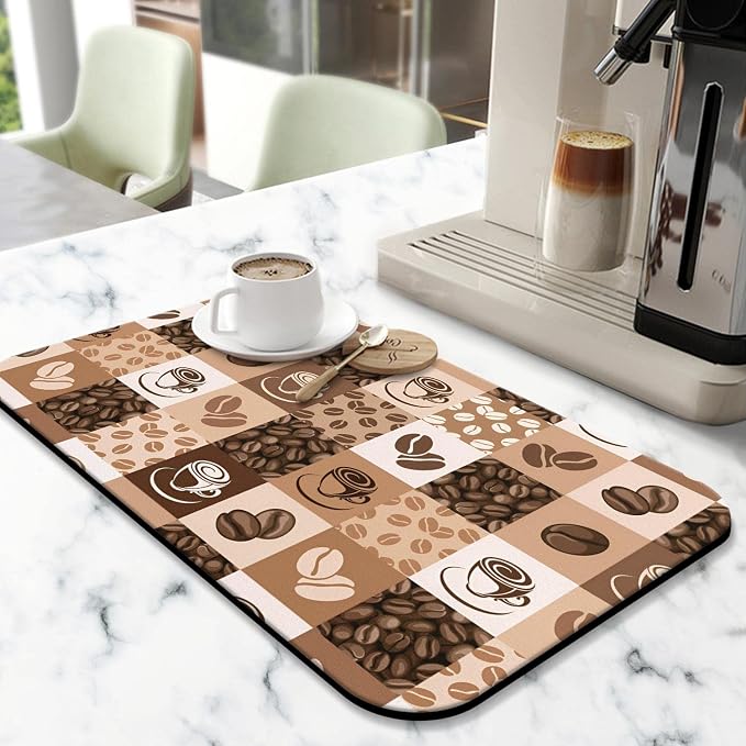 Super Absorbent Anti-Slip Silicone Dish Drying Mats for Kitchen Counter - Draining Pad Decor Gift - Fit Coffee Maker, Espresso Machine - 19inx12in