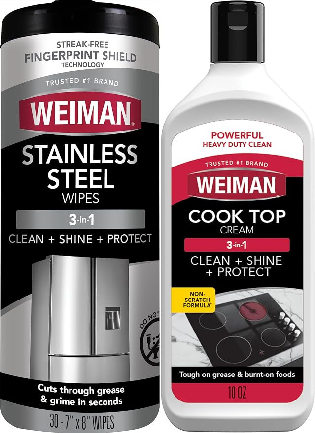 Weiman Heavy Duty Cooktop Polish & Stainless Steel Wipes - Powerful Appliance Kitchen Cleaning Kit - Packaging May Vary