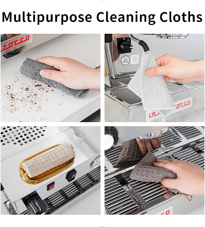 watchget Barista Micro Cloth 6 Pack, Microfiber Barista Cleaning Towels Microfiber Waffle Weave Kitchen Dish Cloth Coffee Bar Towel Coffee Machine Cleaning Cloth, Khaki(12"x12")