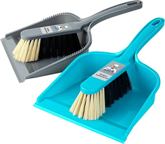 MR.SIGA Dustpan and Brush Set, Pack of 2 Set, Blue & Grey | Handheld brush and dustpan combo, small broom and dustpan set