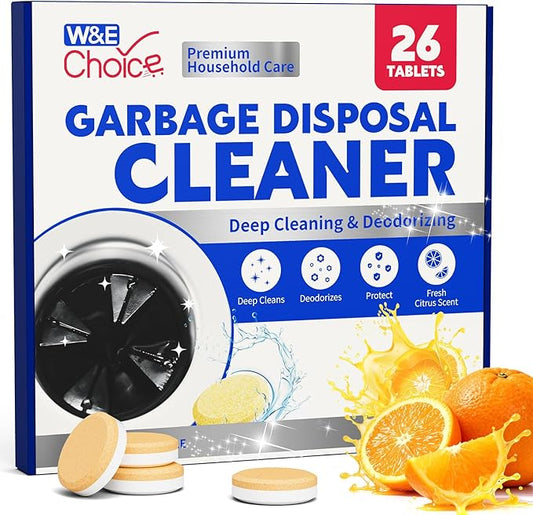 W&E Choice Garbage Disposal Cleaner and Deodorizer Tablets - 26 Pack, Powerful XL Foaming Tablets, Citrus Scent Sink Cleaner and Deodorizer, Septic Safe Kitchen Cleaning Care, 1-Year Supply