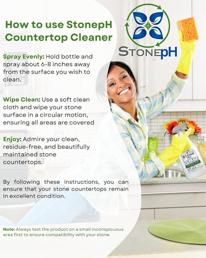 Countertop Cleaner Spray - Daily Granite Cleaner Spray - Stone Cleaner- Ph Neutral Formula For Kitchen & Home Cleaning Surfaces Marble, Quartz, Lemon, (25 Fl. Oz)