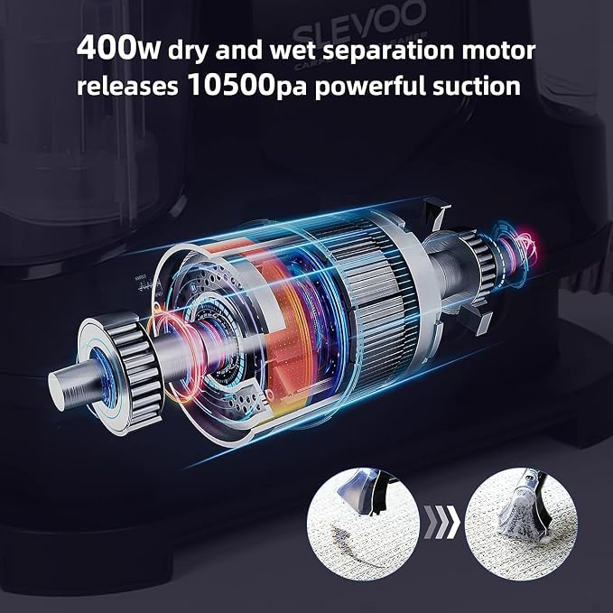 Slevoo 400W 18Kpa Carpet Cleaner Machine with 1 Bottle Cleaning Solutions | Strong Suction Upholstery Spot Cleaner for Pet Accidents Car Interiors Rugs Furniture, Dual 40oz Tanks, 16.4ft Cord