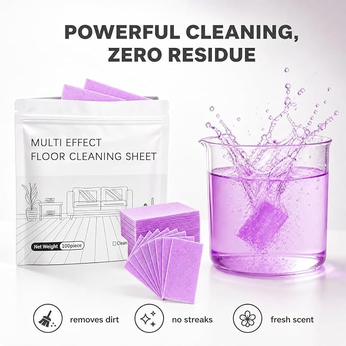Floor Cleaning Tablets, 100 Count, Concentrated Multi-Surface Cleaner for Hardwood, Tile, Laminate & More (Purple Lavender)