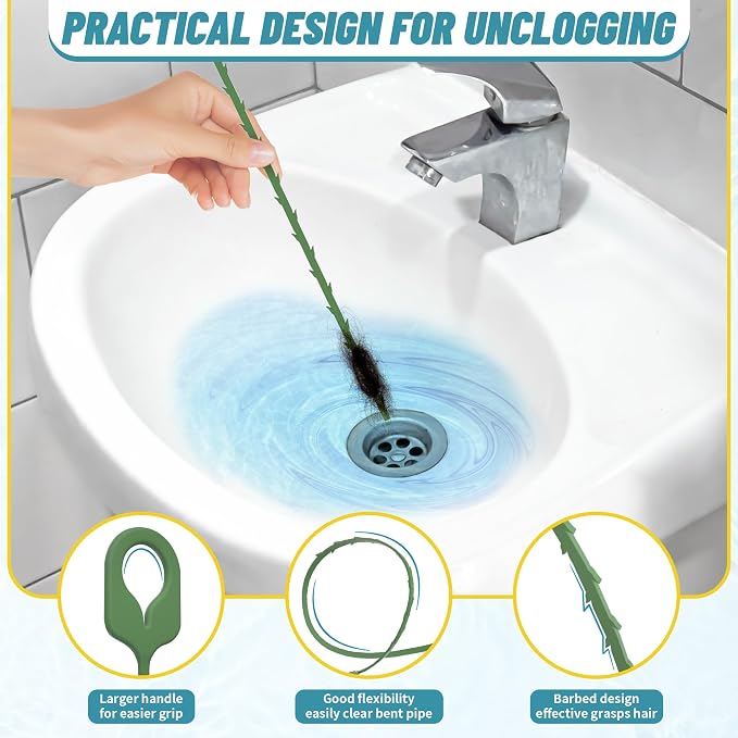 35.5 Drain Clog Remover Tool (1pc), 30 Inch Sink Snake Drain Tool (5 pcs) & 59 Inch Tube Drain Brush (3 pcs), Effective Hair Drain Clog Remover for Toilet, Kitchen Sink, Bathroom, Shower, Sewer