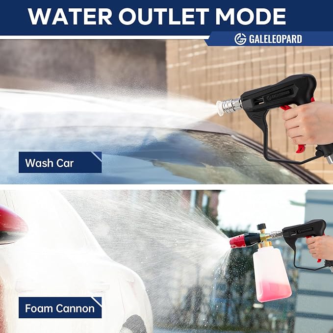 Short Pressure Washer Gun with 1/4" QC,with 5 Spray Nozzle Tips | 4350 PSI High Pressure Washer Gun,3/8'' Male Plug and M22-14/15mm Fittings, Power Washer Gun Compatible with Foam Cannon