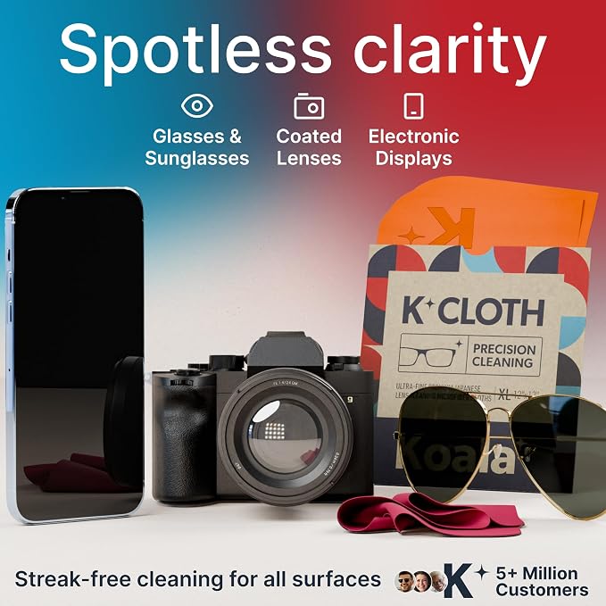 Koala Lens Cleaning Cloth | Japanese Microfiber | Pink & Orange (Pack of 3) | Glasses Cleaning Cloths | Eyeglass Lens Cleaner | Eyeglasses, Camera, VR/AR Headset, and Screen Cleaner | Washable & Reusable