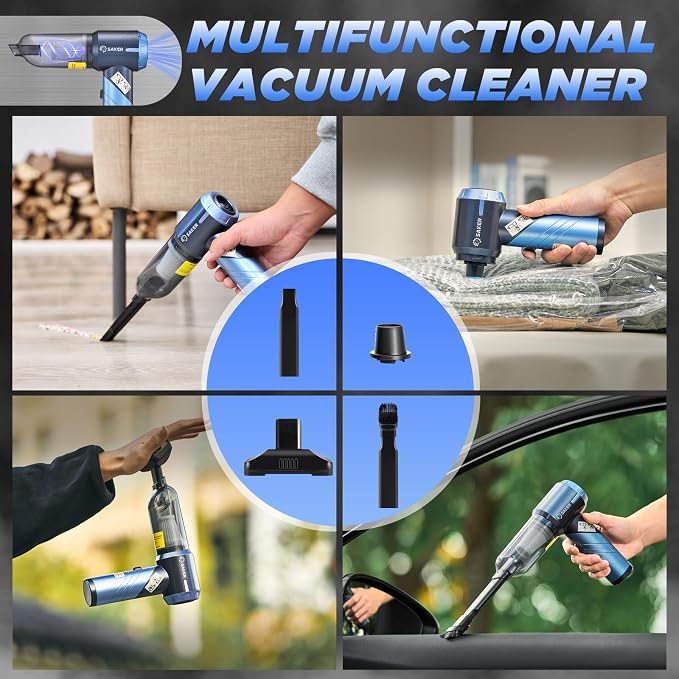 Saker Handheld Car Vacuum Portable Cordless17000Pa HL132 Blue | Small Car Vacuum with Brushless Motor,Air Duster Blower,Rechargeable Foldable Vacuum Cleaner,for Home, Office Pet