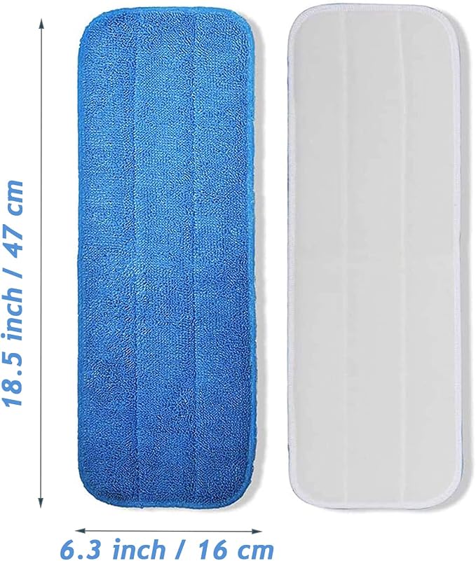 12Pack Microfiber Mop Pads, Reusable and Washable Spray Mop Pads, Blue | 18.5 x 6.3 Inch, Wet and Dry Household Mop Pad Replacement, Set of 12(Blue)