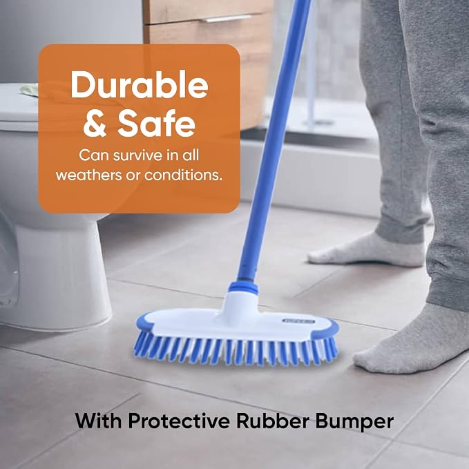 Superio Deck Scrub Brush with Long Handle 54", Heavy Duty Stiff Bristles Grout Scrubber with Scraper - Cleans Hot Tub, Swimming Pool, Granite Tiles, Bathroom, Patio, Kitchen, Wall and Deck (3, 54")…
