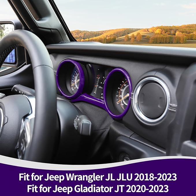 RT-TCZ for Jeep JL Dash Cluster Instrument Panel Insert Gauges Trim Ring Cover for Jeep Wrangler JL JLU Gladiator JT 2018-2023 Purple Interior Accessories 3pcs