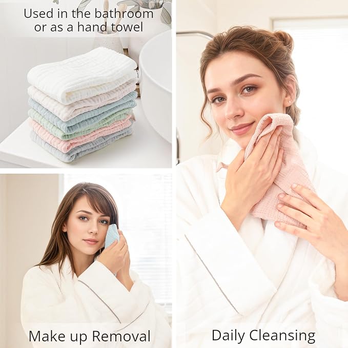 Konssy 6 Pack Face Cloths, Soft Wash Cloth for Washing Face, Cotton Face Towels for Sensitive Skin Women Facial Makeup Remover Reusable Absorbent Washcloths （11 x 11 Inch）