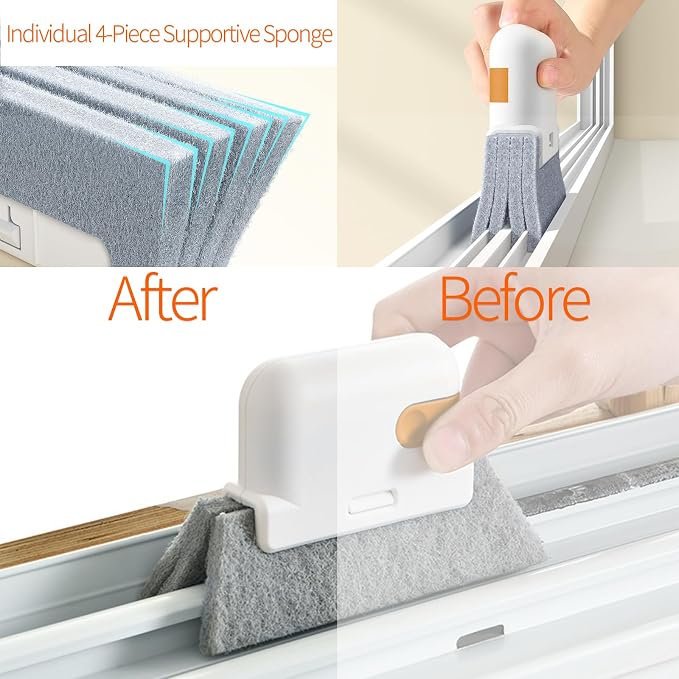 Window Sill Cleaner Tool - 14 Pcs Magic Door Window Track Cleaning Tool Kit | Sliding Door Track Cleaner Groove Crevice Cleaning Brush for Door/Sill/Corners/Sinks/Shutter/Tile/Blinds