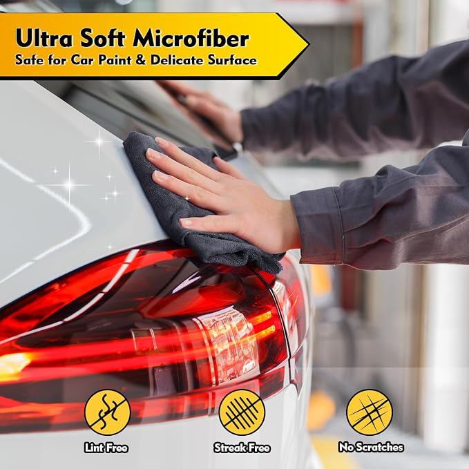 HOMEXCEL Microfiber Cleaning Cloth 12 Pack, 12.5 x 12.5 inch Microfiber Towels for Cars, Ultra Absorbent Washing Cloth, Lint Free Streak Free Cleaning Rags for Car, Kitchen, and Window (Grey)