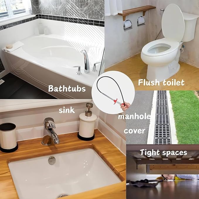 61-Inch Toilet Snake, Flexible Grabber Claw for Sink, Shower, Tub