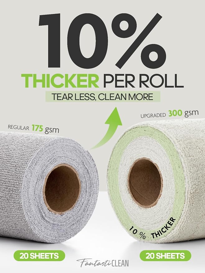 Fantasticlean Kitchen Towels Roll, 40 Sheets, 10''x 10'' (Beige, MossGreen) | Tear-away Dish Towels for Kitchen, Ultra Absorbent, Lint-free, Premium Microfiber Cleaning Cloths, for All-Purpose Cleaning