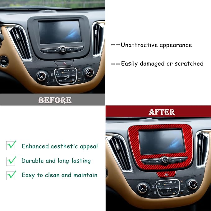 Real Carbon Fiber Trim for Chevy Malibu 9th Gen Accessories | for 2016-2018 Navigation Display Panel Cover Sticker Interior Thick Overlay Decal