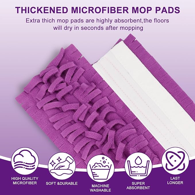 12Pack Mop Pads Refills for Swiffer Power Mop Washable & Reusable | Household Replacement Mop Pads, Multi-Surface Mop Refill Pads, Suitable for Hardwood, Tile, Floor Cleaning(Purple)