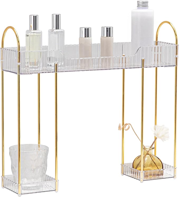 YCIA&DONE Bathroom Countertop Organizer Over the Faucet, Narrow Counter Organizers Above Sink, Table Mounted Shelf for Kitchen, Toilet, Laundry(White Clear)