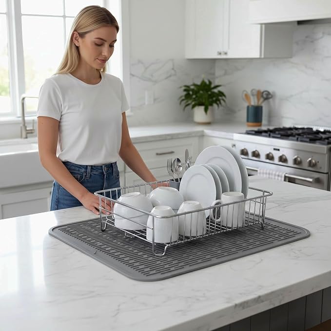 MicoYang Silicone Dish Drying Mat for Multiple Usage,Easy clean,Eco-friendly,Heat-resistant Silicone Mat for Kitchen Counter or Sink,Refrigerator or Drawer Liner Grey 2XL 24 inches x 18 inches