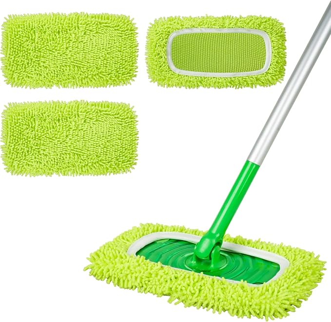 Reusable Chenille Mop Pads for Swiffer Sweeper Mop, 3 Pack | Dry Sweeping Cloths & Wet Mopping Cloths, Washable Pads for Surface/Hardwood Floor Cleaning (Mop is Not Included)