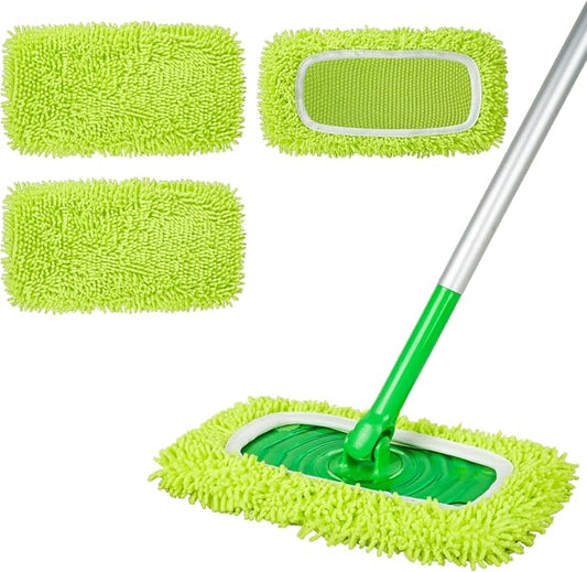 Reusable Chenille Mop Pads for Swiffer Sweeper Mop, 3 Pack | Dry Sweeping Cloths & Wet Mopping Cloths, Washable Pads for Surface/Hardwood Floor Cleaning (Mop is Not Included)