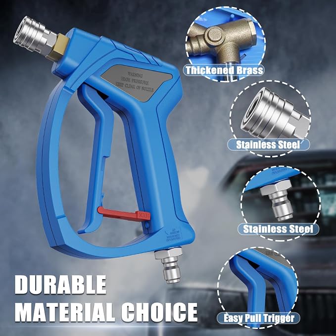 Short Pressure Washer Gun with 3/8" Swivel, 4080PSI | Stubby Power Washer Gun,with 25° Soft Pressure Washer Nozzle, M22-15mm & 3/8 Adapter for Car Washing
