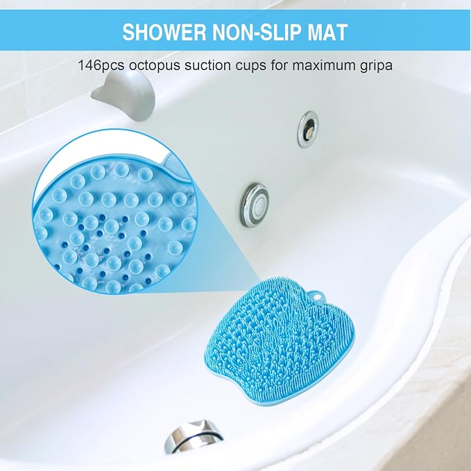 BESKAR Larger Shower Foot Scrubber Mat with Non-Slip Suction Cups | Cleans, Smooths, Exfoliates, Massages Your Feet Without Bending, Improve Foot Circulation, Soothes Tired Feet