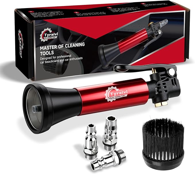 Mini Air Blower for Car Detailing, Pneumatic Interior Cleaning Tool with Tornado Airflow, Metal Air Blow Gun for Vents, Seat Tracks, Cup Holders & Tight Spaces