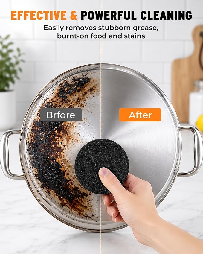 Stainless Steel Sponge Suitable for Stainless Steel Surfaces Zero Chemicals Emery Sponges Scratch-Free & Long-Lasting for Heavy Duty Burnt-On Stain Removal (8-Pack)