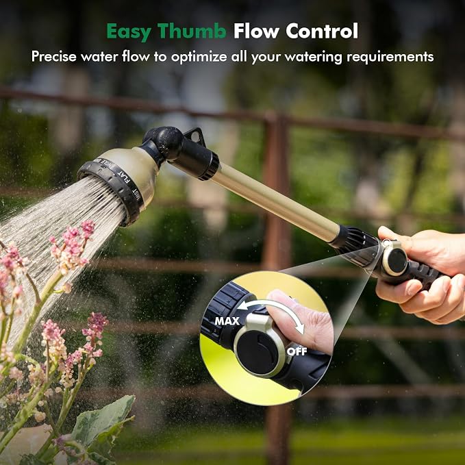 RESTMO Heavy Duty Watering Wand, Metal Garden Hose Nozze Sprayer | 180° Swivel Ratcheting Head, 18-Inch Hose Wand with 10 Spray Patterns & Flow Control, Ideal for Hanging Baskets & Shrubs