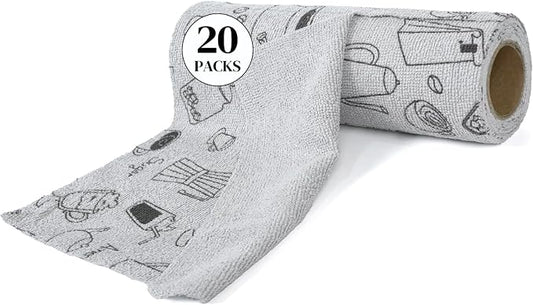 YoulerTex Reusable Cleaning Cloths Microfiber Towel: 50 Pack Washable Tear Away Cleaning Towels Roll - 12× 12 Absorbent Rags Drying Dishcloths for Kitchen House Car (20, Gray Cup Pattern)