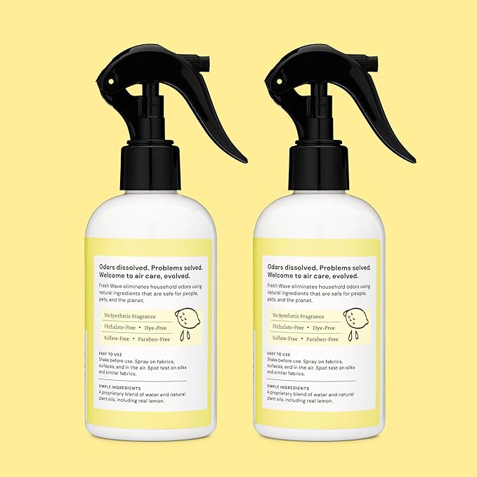 Fresh Wave Lemon Room and Fabric Air Freshener Spray, 2-Pk, 8 oz | Plant-based formula, Pet-safe and people-safe, Fabric and room deodorizer , For upholstery, carpets, shoes, and pet bedding