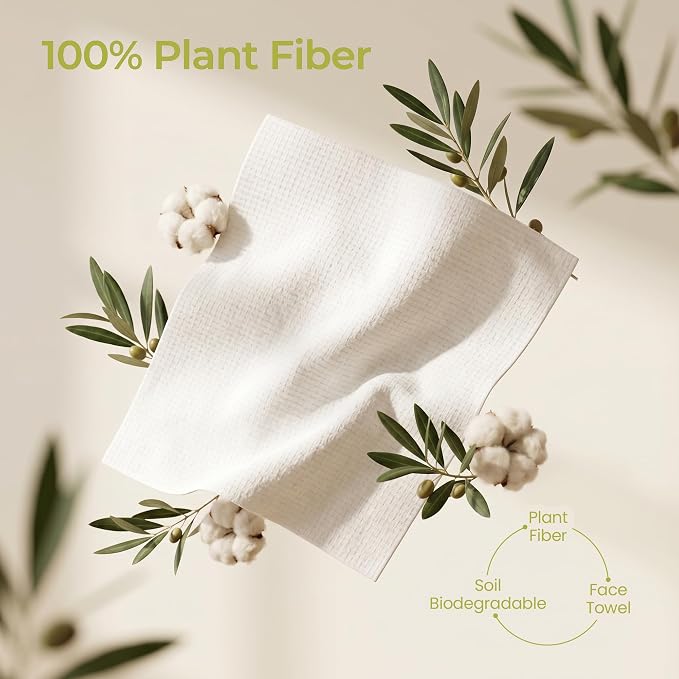 XXL Disposable Face Towel 12x12 Inches Extra Thick Facial Cleansing Cloths, 100% Plant-Based Pure Fiber Dry Wipes for Sensitive Skin, Makeup Removing, 2 Boxes 100 Count