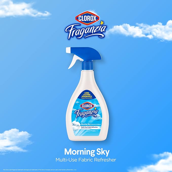 Clorox Fraganzia Refresher Spray, Morning Sky Scent - Multi-Use Fabric and Linen Freshener Spray, Odor Eliminator for Home, Couches, Curtains, and Upholstery, 22 Fl Oz