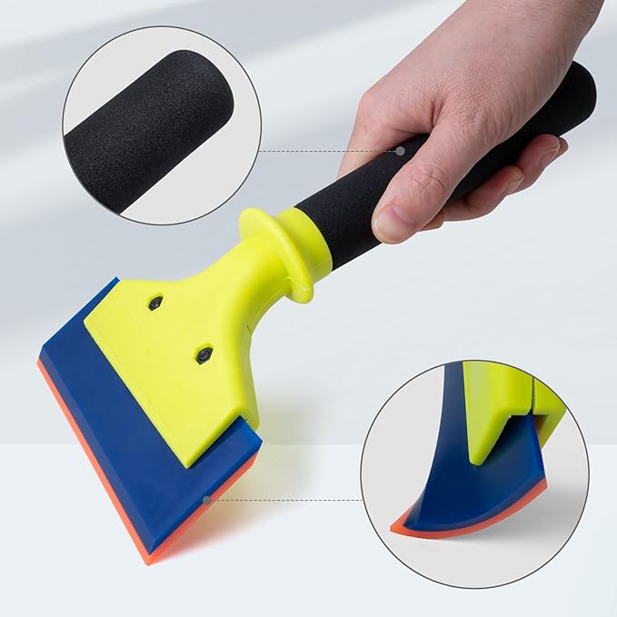 NEWISHTOOL 2 Pack Rubber Squeegee with Nylon Handle for Water Removal, Glass Cleaning, PPF Installing and Window Film Application (5-Inch Blade with Long Handle)