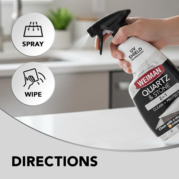Weiman Quartz Countertop Cleaner and Polish (2 Pack w/Micro Towel) Clean and Shine Your Quartz Countertops Islands and Stone Surfaces with Ultra Violet Protection