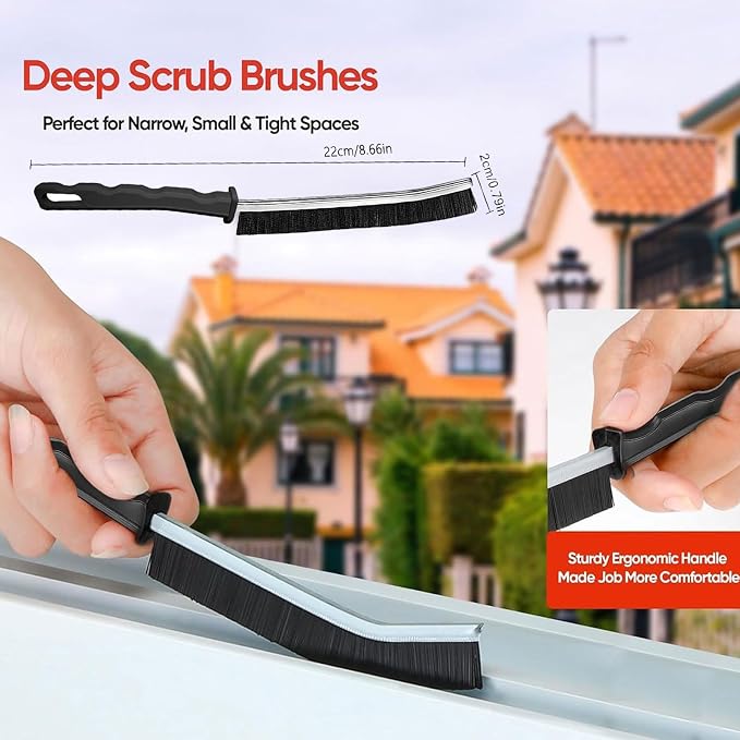 Crevice Cleaning Brush Tool - Heavy Duty Hard Bristle Gap Brush for Deep Cleaning - Ultra-Thin Grout Scrubber for Bathroom, Toilet, Bathtub, Kitchen Sink & Window Tracks-12 Pack