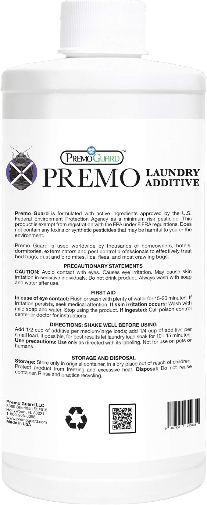 Premo Guard Bed Bug, Mite & Lice Natural Laundry Detergent Additive