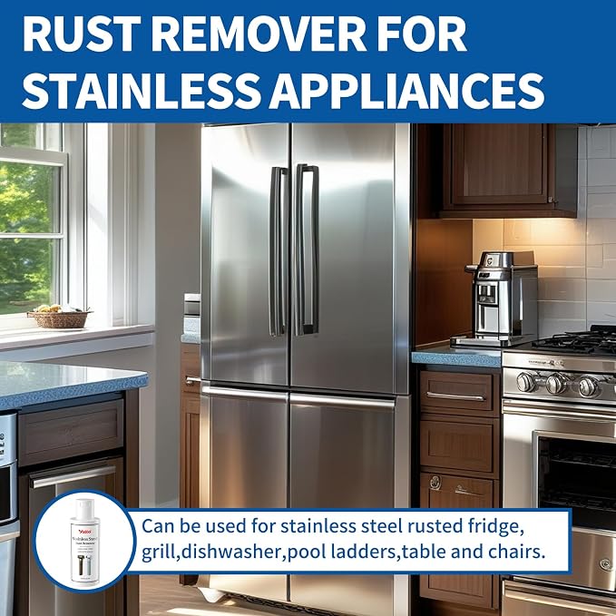 Stainless Steel Rust Stain Remover & Cleaner, Rust Spot Stain Remover for Stainless Steel Appliances and Furniture - Ideal for Grill, Fridge, Knife or Pan & more- 3.72 Fl Oz