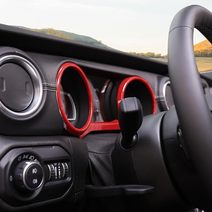 RT-TCZ for Jeep JL Dashboard Cluster Panel Gauges Trim Ring Cover for Jeep Wrangler JL JLU Gladiator JT 2018-2023 Red Interior Accessories 3pcs